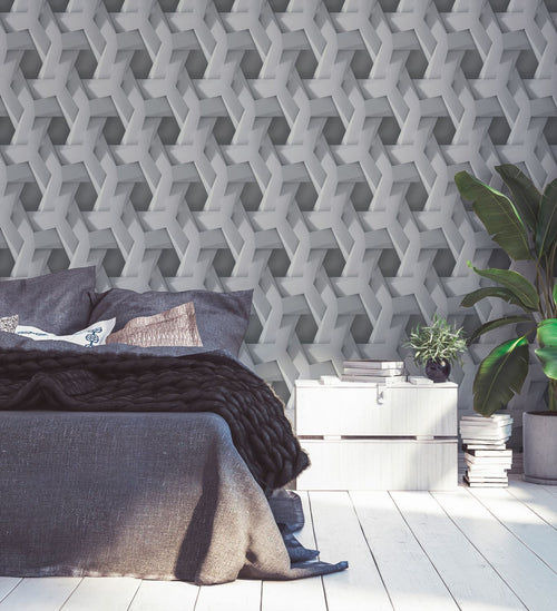 Livingwalls behang 3D-motief grijs - 53 cm x 10.05 m - AS-387212