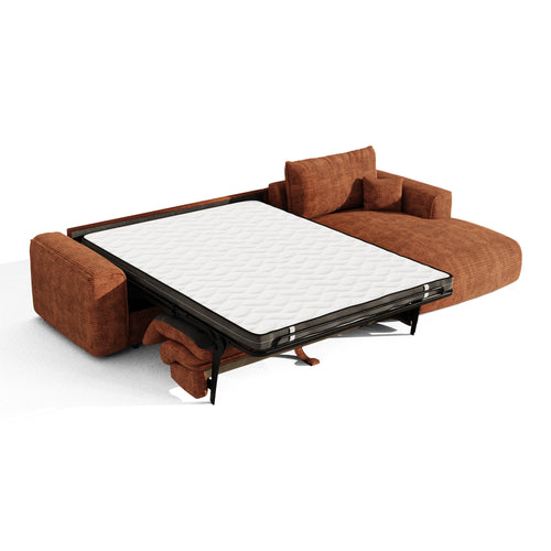 Premium Interiors - Rechthoekige hoekbank met snelle slaapfunctie COMO - corduroy terracotta 300cm