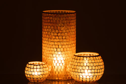 J-Line vaas Mozaiek Rond - glas - oranje - 29 cm hoog - vtwonen shop