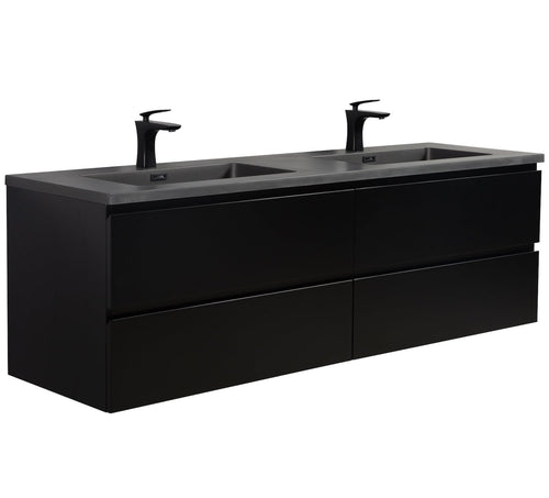Badplaats Badkamermeubel Set Angela 160 cm – Mat Zwart – Badmeubel met Zwarte Wastafel