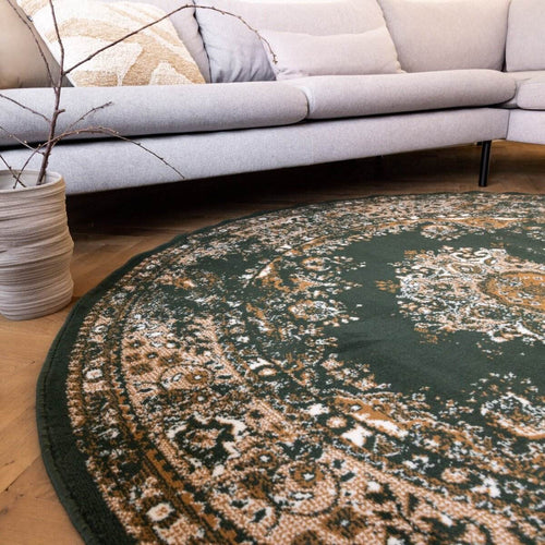 Interieur05 Rond Vintage Vloerkleed Keshan Groen - 190 x 190 cm - vtwonen shop