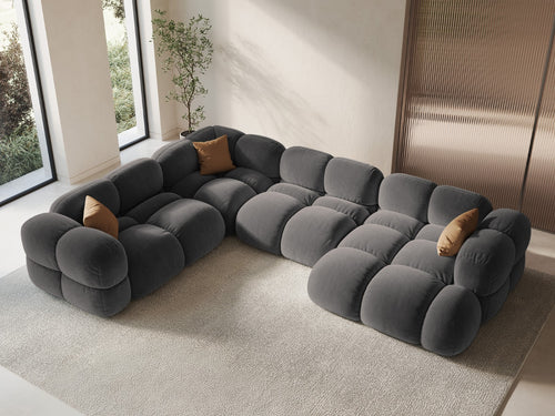 Cosmopolitan Design Panoramische hoekbank links Loretto 5-zits, structurele stof grijs - 250x345x68cm