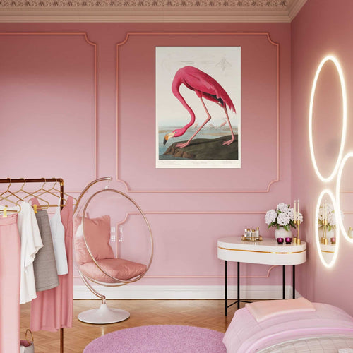 Artfulprints Poster met Lijst American flamingo   - A4 21x29.7 cm - Roze