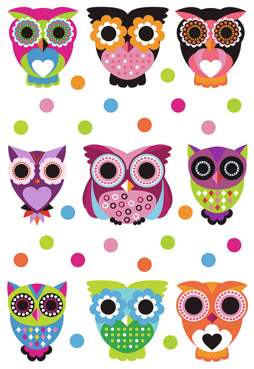 Sanders & Sanders muursticker uilen roze, oranje en groen - 65 x 42.5 cm - 600318