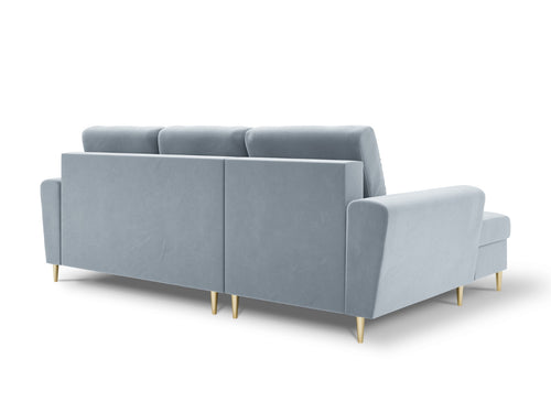 Cosmopolitan Design Uitklapbare hoekbank links met opbergdoos Kyoto 4-zits, flueel, lichtblauw - 145x241x88cm