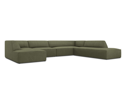 Micadoni Panoramische hoekbank rechts Ruby 7-zits, ribfluwelen, groente - 273x366x69cm