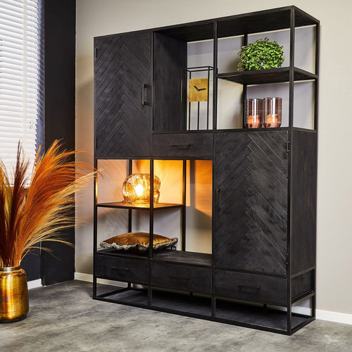 StarFurn Vakkenkast New York - Zwart Hout - 160x45x200cm