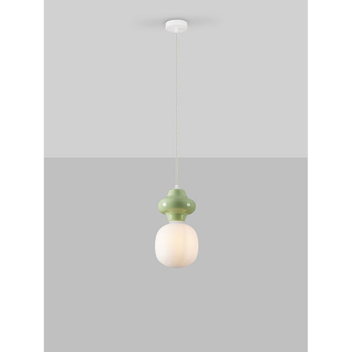 Nova Luce CLIO Korte, slanke hanglamp voor aan het plafond, groen, mat wit, E14 fitting, 1x5W