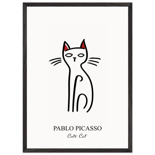 Artfulprints Poster met Lijst Pablo Picasso - Cute cat   - 50x70 cm - Zwart / Wit
