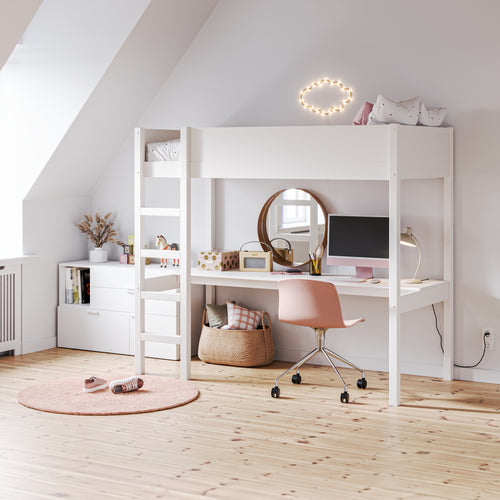 Petite Amélie Hoogslaper met bureau Sommet – 90x200 cm – Wit – Trap links en rechts monteerbaar – Ruimtebesparend - vtwonen shop