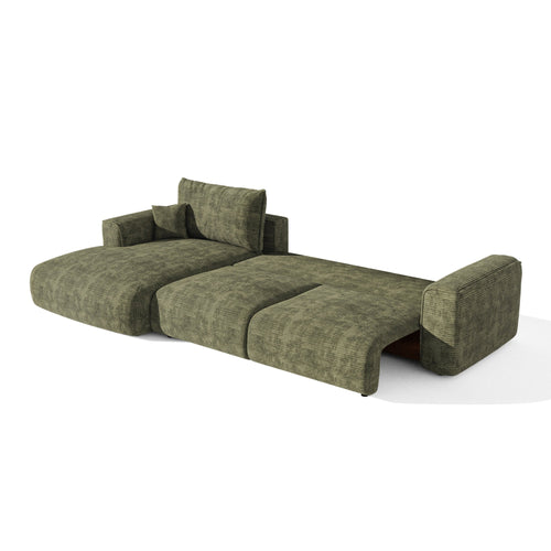 Premium Interiors - Linkshoekbank met slaapfunctie en opbergruimte COMO - corduroy olijfgroen 297cm