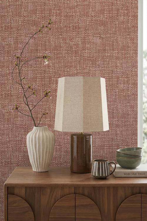 Origin Wallcoverings behang geweven linnenstructuur terracotta - 50 x 900 cm - 348050