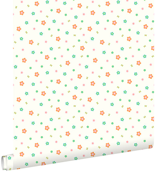 ESTAhome behang bloemen limegroen en oranje - 53 cm x 10,05 m - 114635 - vtwonen shop