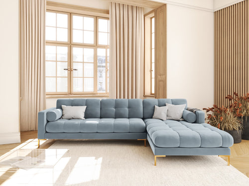Cosmopolitan Design rechter hoekbank Bali 5-zits, flueel, lichtblauw - 185x293x75cm