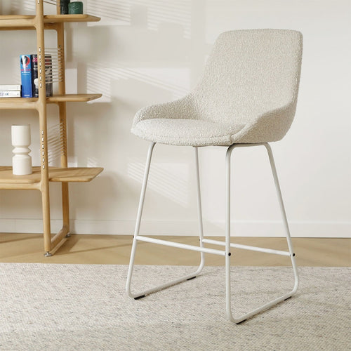 Nolon Nino-Isa Barkruk Bouclé Beige - Stof - Wit Onderstel - 65 cm - vtwonen shop