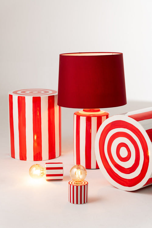 J-Line tafellamp Gestreept Dolomiet - cement - rood/wit - 2 stuks