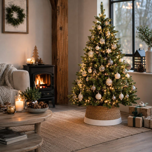 Mica Decorations Kerstboomrok H26 x D50 cm - Kerstboommand - Off-White/ Bruin - Gevlochten Zeegras