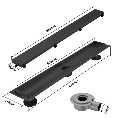 LOMAZOO douchegoot Nilo - mat zwart - 60 cm