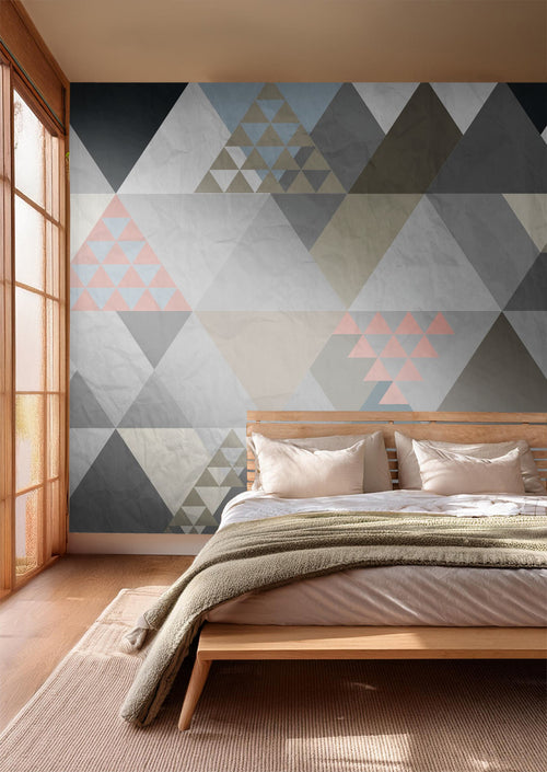 Sanders & Sanders fotobehang grafische driehoeken grijs, beige en bruin - 360 x 270 cm - 600506