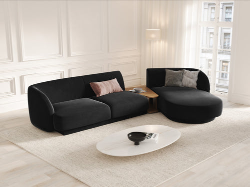 Micadoni Rechte modulaire bank Miley 3-zits, flueel, zwart - 178x303x70cm