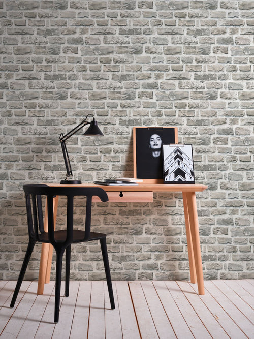 A.S. Création behang stenen muur lichtgrijs en beige - 53 cm x 10.05 m - AS-361402