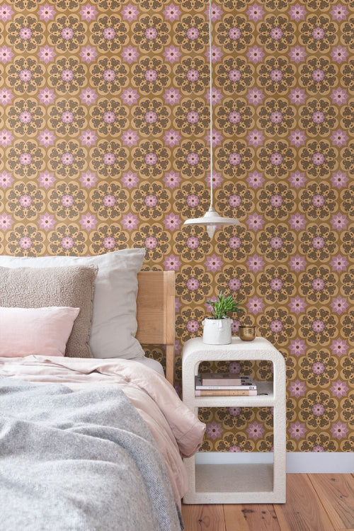ESTAhome behang tegelmotief bruin en paars - 50 x 900 cm - 132074
