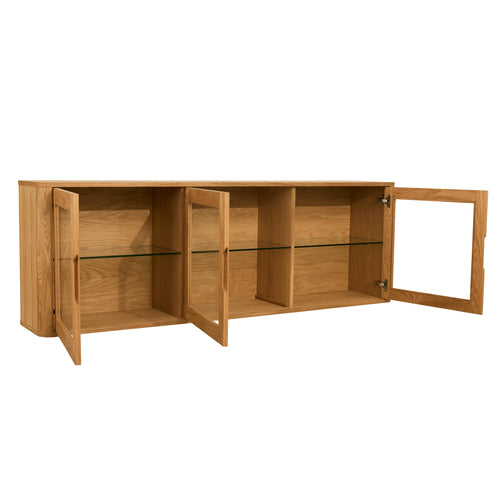 Furnhouse 3-deurs wandkast Nyborg - Natuurlijk eikenhout - MDF, Eikenfineer, Glas - 34x180x60