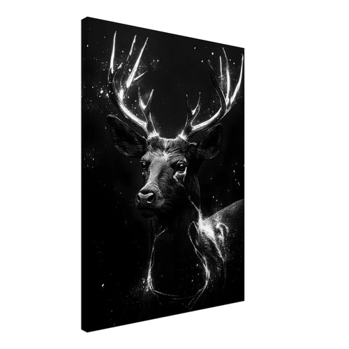 Artfulprints Canvas Deer portrait canvas - 50x70 cm - Zwart / Wit
