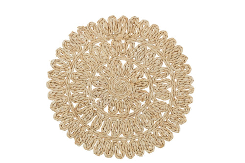 J-Line placemat Rond Bloem + Cirkels - jute - naturel - 6 stuks