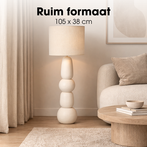 Mica Decorations Menko Vloerlamp Woonkamer - Lamp Decoratief met Lampenkap - Bureaulamp Tafellampen Woonkamer - 105 x ⌀38 cm - 60W E27 IP20 - Cream