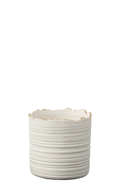 J-Line bloempot Hoog - porselein  - wit/goud - small - Ø 13 cm