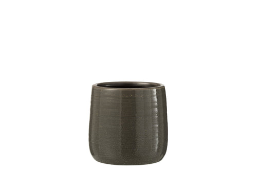 J-Line bloempot Effen - keramiek - grijs - small - 2 stuks -  Ø 12 cm