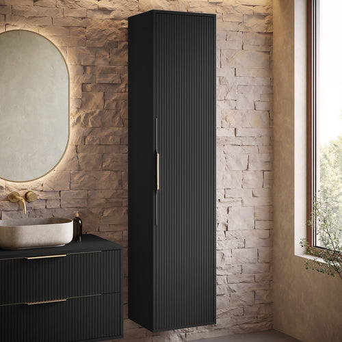 Badplaats Badkamerkast Rimini 38 x 33 x 170 cm – Mat Zwart – Hangende Kolomkast met 1 Deur