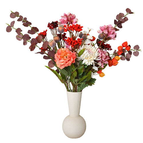 Mica Decorations Fedde Boeket Roze met 18 Stelen - Kunstboeket met Bloemen, Bladeren en Takken - Kunstbloemen Roze, Crème en Oranje - Polyester Boeket