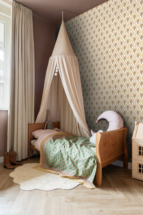 ESTAhome behang vintage bloemen groen, roze en oranje - 50 x 900 cm - 131741