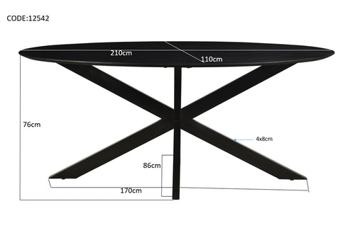Livingfurn - Zwarte Eetkamertafel Oslo Oval - Spider Tafelpoot - van Acasia Hout en Gecoat Staal - 210 cm - vtwonen shop