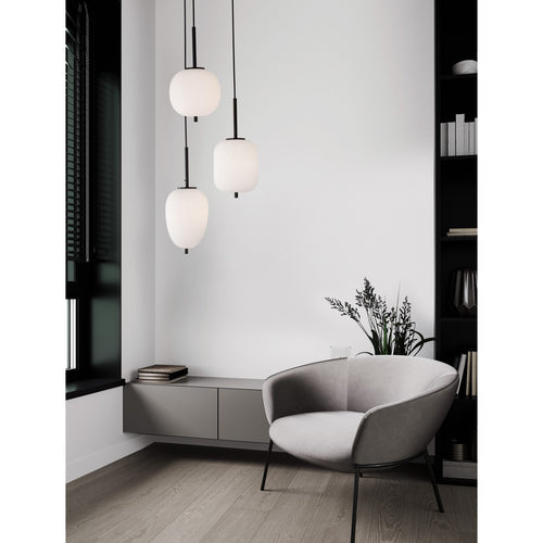 Merano Kenora 3-lichts cluster hanglamp zwart metaal, opaalglas LED E14