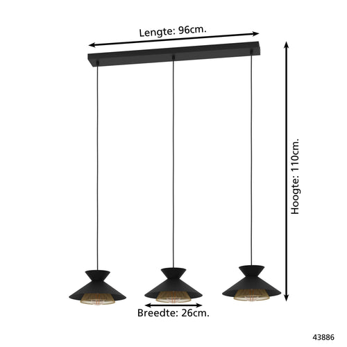 EGLO hanglamp Grizedale - e27 - 96 cm - zwart/goud - staal - vtwonen shop