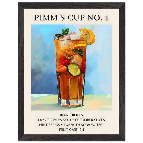 Artfulprints Poster met Lijst Pimm's Cup No. 1 cocktail - Ingrediënten   - 30x40 cm - Blauw