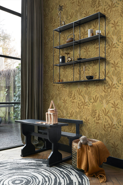 ESTAhome behang bladeren donker geel - 50 x 900 cm - 139814 - vtwonen shop