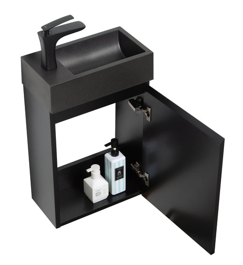 Badplaats Toiletmeubel Angela 40 x 22 cm – Mat Zwart – Fonteinmeubel met Zwarte Wastafel