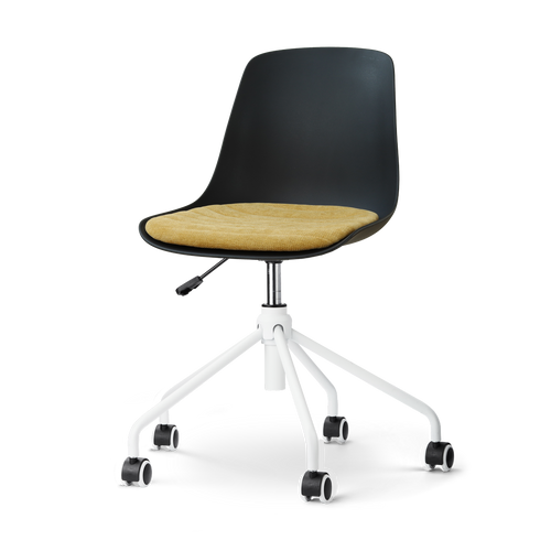 Nolon Nout-Liv eetkamerstoel zwart met warm oker zitkussen - wit onderstel - vtwonen shop